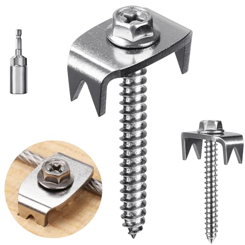SELEWARE 100 Pcs Stainless Steel Fence Staples Fence Nails for Softwood Reusable Fence Nails for Wire Mesh & Woven Fencing, Fence Fasteners with Wire Fixer, Easy Install & Remove with Power Drill
