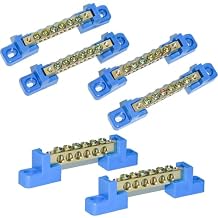 6 Positions Terminal Bus Bar Block 6 Pack Brass Wire Screw for Car Boat Marine Ground Power Distribution Grounding Electrical Bars Strip Block for 12V-110V, Blue