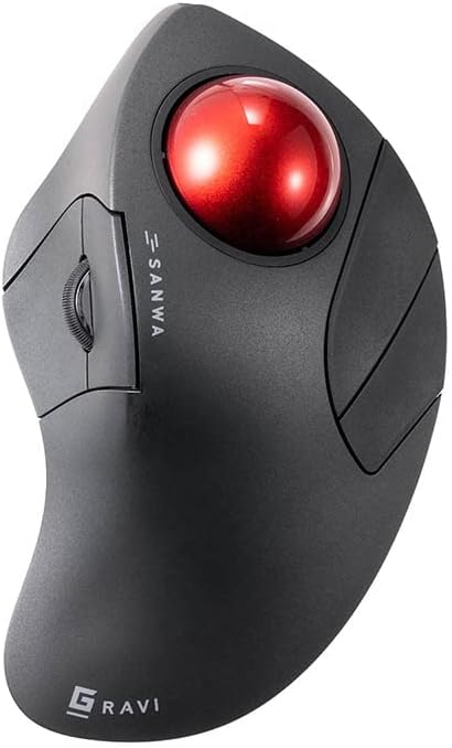 SANWA 3-Device Wireless Trackball Mouse, Index Finger 44mm Roller Ball Mice | For Large Hands, Bluetooth + 2.4G Wireless, Silent Click, Programmable with Software, 1000-2400DPI, Compatible Win, Mac, PC