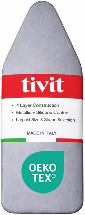 TIVIT Ironing Board Cover for Reliable 100IB Alumitek PRO Reflective Silicone Pads are Scorch Resistant 3 Layer Padding Pull Bungee 19 x 47 Made in Italy - OKEO-TEX