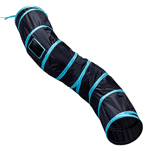 Alnicov Cat Tunnel Tube S-Shaped Tunnels 25x97cm Extensible Collapsible Cat Play Tent Interactive Toy Maze Cat House with Balls and Bells for Cat Kitten Kitty Rabbit Small AnimalBlue