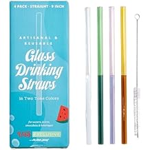 Glass Straws - Two Toned Colors - 5 Pack Set for Drinking Juices, Smoothies, Waters, Shatter Resistant, Reusable, Stylish
