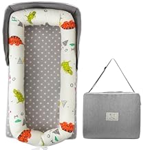 Portable Baby Lounger - Foldable Infant Lounge with Adjustable U-Shaped Bumper & Storage Bag, Breathable Cotton Secure Spot for Supervised Awake-Time Play & Interaction, Crocodile