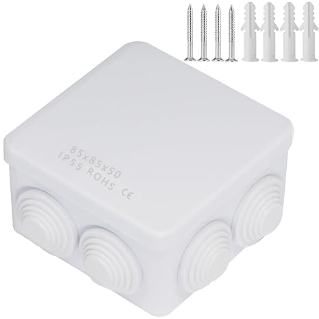 Zulkit Junction Box ABS Plastic Dustproof Waterproof IP55 Universal Electrical Boxes Project Enclosure White 3.4 x 3.4 x 2 inch (85 x 85 x 50mm)