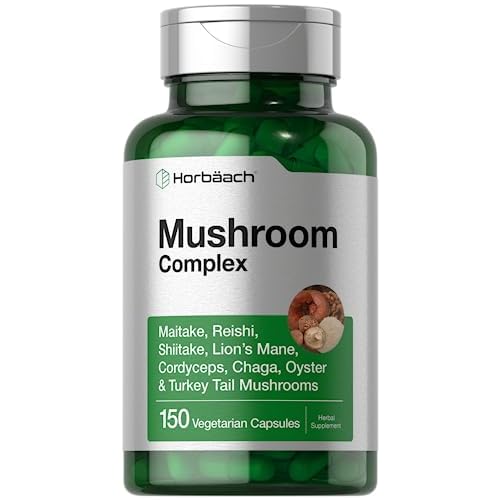 Horbaach Mushroom Complex Capsules | 150 Count | Non-GMO & Gluten Free Supplement | Reishi, Chaga, Lions Mane, Cordyceps, Maitake, Shiitake, Oyster and Turkey