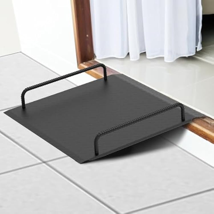 Door Threshold Ramp with Detachable Handles Fits for 2.0 to 9.0 Rise, Wheelchair Doorway Ramp for ScootersElderlyWalkersStairs800 LBs Loading, 33.5 L31.5 W, Alloy Iron, 37.5 LBs