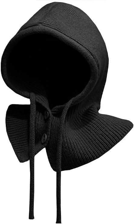 Women Beanie Skull Cap with Drawstring Hooded Scarf Hat Knit Balaclava Warm Winter Hats