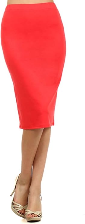Private Label Women's Solid Pencil Skirt. Made in USA (L, Coral)