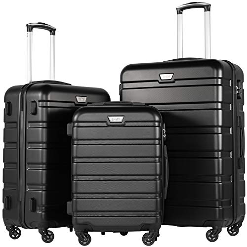 Coolife Luggage 3 Piece Set, Lightweight Durable Hardshell Suitcase set with 360 Spinner Wheels, TSA-approved Lock, Checked Family Travel Luggage sets, 202428 Inch, Black