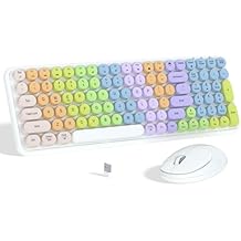Links9+ Colorful Wireless Keyboard Mouse Combo, Gradient Rainbow Colors 100 Keys and 2.4GHz Optical Mouse Connection for Windows, Mac, Laptop, PC, Desktop (White Colorful)
