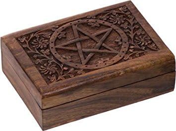 New Age BOX - WOOD FILIGREE PENTACLE 5X7 W/VELVET