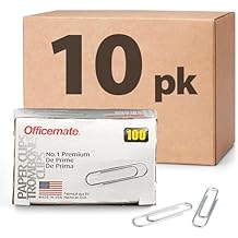 Officemate Premium #1 Paper Clips, 1,000 Paper Clips (10 Boxes of 100 Each) (99916) , Silver