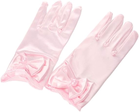 Girl Short Satin First Communion Gloves Wedding Pageant Gloves Pearl
