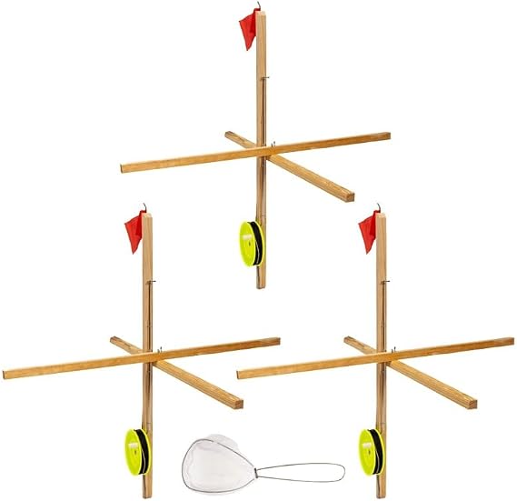 3pcs Winter Ice Fishing Rod Tip Up with Spoon Long Line Foldable Net Ice Fishing Flag Winter Fishing Flag Access