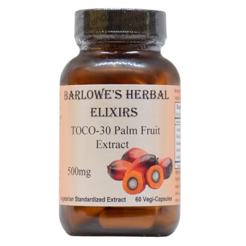 Barlowes Herbal Elixirs Toco-30 Tocotrienol Palm Fruit Extract | 500mg Per Capsule | Supports Healthy Hair, Skin & Cellular Health | 60 Vegan Capsules | Stearate-Free, Glass Bottled