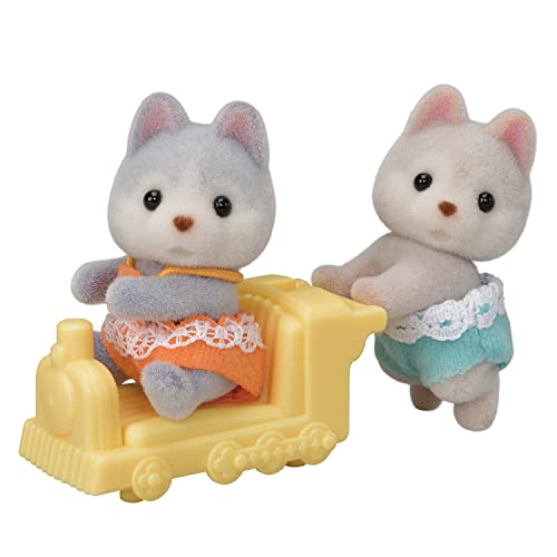 Calico Critters Husky Twins, Set of 2 Collectible Doll Figures with Vehicle Accessory