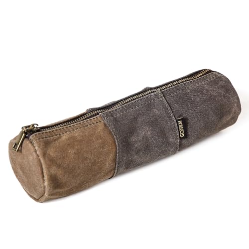 GOOTIUM Waxed Canvas Pencil Pouch - Vintage Zippered Stationery Organizer for Pens, Pencils, and Accessories Handmade Multi-Purpose Utility Case, Taupe