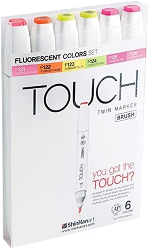 ShinHan Touch Twin Brush Marker Set 6 Flourescent Colors