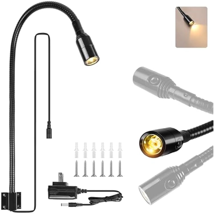 Reading LED Light for Bedside Bedroom Wall Mount Adjustable Gooseneck Black