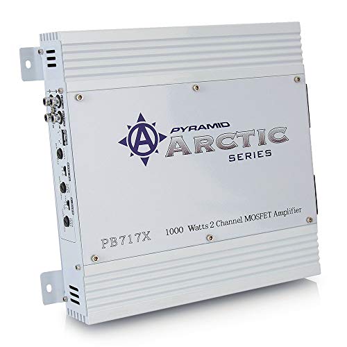 Pyramid 2 Channel Car Stereo Amplifier - 1000W Dual Channel Bridgeable High Power MOSFET Audio Sound Auto Small Speaker Amp Box w Crossover, Variable Gain Control, RCA INOUT, LED Indicators PB717X