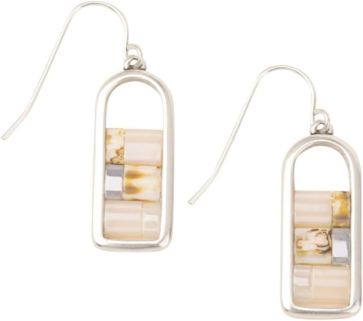 Scout Curated Wears - Good Karma Miyuki Frame Earring - Ivory/Silver