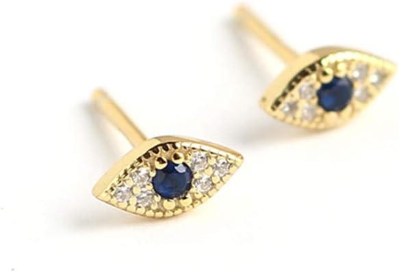 Dainty Evil Eye Mini Cartilage Stud Earrings Sterling Silver S925 Blue Crystal CZ Wedding Earring Ear Piercing Tiny Tragus Studs Post Cute Jewelry Gifts for Women