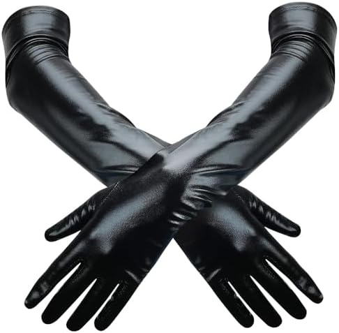 Women Black long Gloves Faux Leather Sexy Elbow Gloves for Costume Cosplay