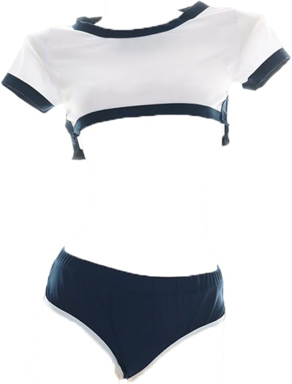 Women cosplay sexy Japanese anime DVA underwear anime female students yoga sports cheerleading swimsuit uniform (blue white1)