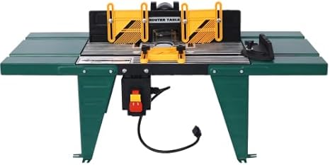 Electric Benchtop Router Table 34 in. x 13.5 in, Universal Benchtop Router Tables Top with Steel Stand, Adjustable Fence, Safety Guard (Green)