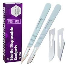 Disposable Scalpel #10 and #11 Scalpel Blades, Pack of 10 Dermaplaning Blades w. Plastic Handle, Carbon Steel Dermablade Blades Individually Wrapped 5x10 Blade and 5x11 Blade, Sterile