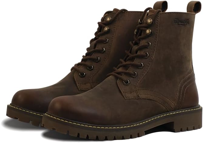 Trip Machine Company Derby Mens Motorcycle Riding Boots CE Certified Leather Biker Boots with Ankle, Heel & Toe Protection Lightweight Anti-Slip Sole Riding Shoes