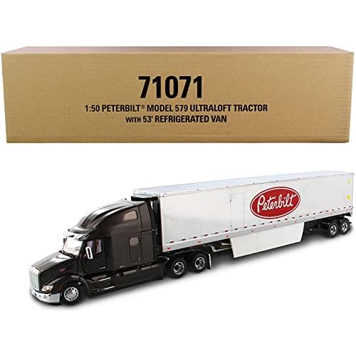Peterbilt 579 UltraLoft Truck Tractor with 53 Refrigerated Van Legendary Black and Chrome Transport Series 150 Diecast Model by Diecast Masters