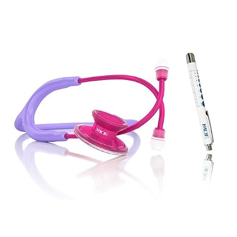 MDF Instruments Acoustica Lightweight Stethoscope for Doctors, Nurses, Students + LUMiNiX Medical Professional Penlight