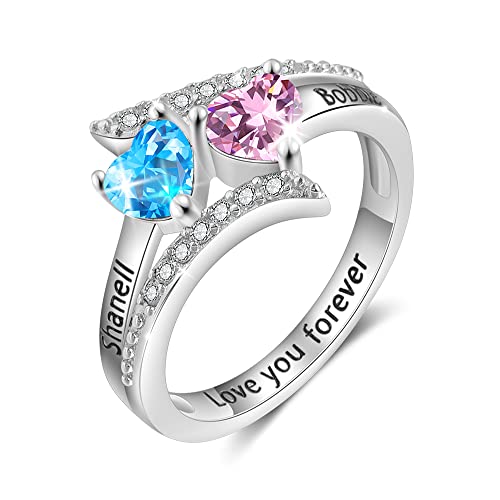OPALSTOCK MothersDay Gifts To Mom from Daughter Gifts Personalized Promise Rings for Her 2 Birthstones Name Rings for Couples Mothers Name Rings for New Mommy
