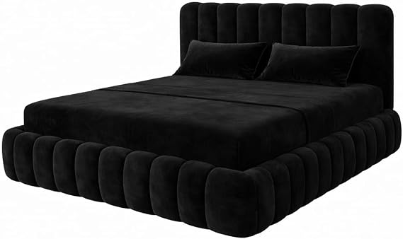 Teddy Plush Velvet Ottoman Storage Bed Frame with Gas Lift, Upholstered Panel Headboard, Small Double Double King Super King (Black Plush, 4FT6 Double with gas lift storage)