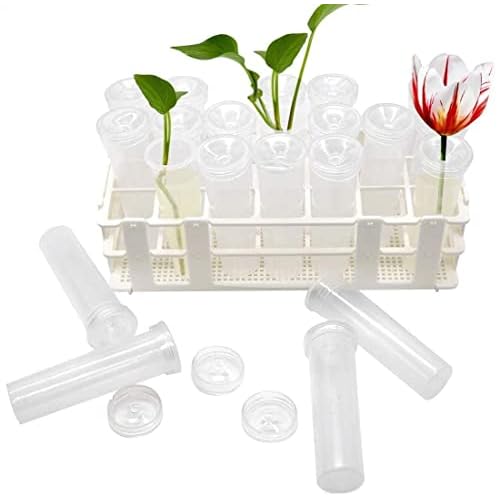 Tirifer 21 Pack 60ml Large Floral Tubes with Rack Holder for Milkweed Cuttings, Raising Caterpillars, Monarchs, Butterflies, Flower Arrangements