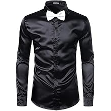 ZEROYAA Mens Luxury Shiny Silk Like Satin Button Up Dress Shirts