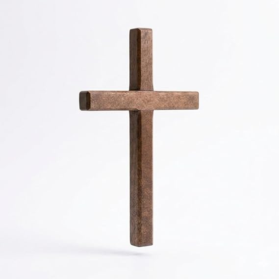 Christian Wooden Cross for Wall and Table, 7.87" x 4.7" Premium Small Handheld Prayer Cross with Hook, Spiritual Religious Gift for Christmas Baptism Altar Church Home Room Decor