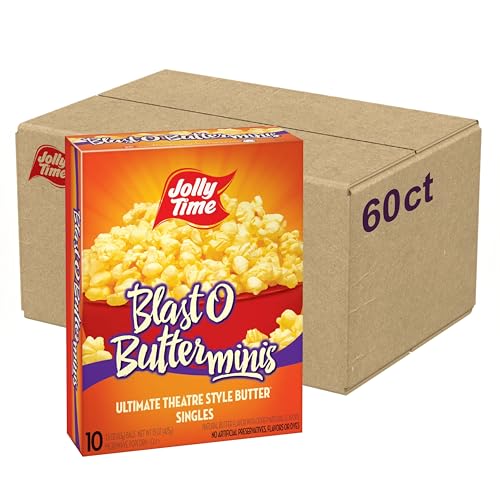 Jolly Time Blast O Butter, Ultimate Movie Theater Butter Microwave Popcorn, 1.5oz Personal Bag, 10 Bags Per Carton Blast O Butter Minis,1.5 Ounce Pack of 60