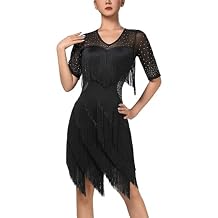 IWEMEK Rhinestones Layered Fringe Dress Ballroom Latin Dance Dress for Women Tassel Flapper Dresses Salsa Dancing Costume