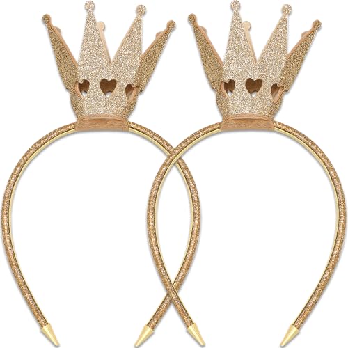 2 Pack Gold Crown Headband for Women Girls Queen Princess Halloween Costume Shiny Hairband