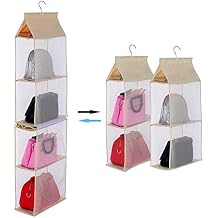 Hanging Handbag Organizer, Detachable Hanging Purse Organizer, Clear Hanging Shelf Bag Collection Storage Holder, Nonwoven 4 Pockets (Beige)