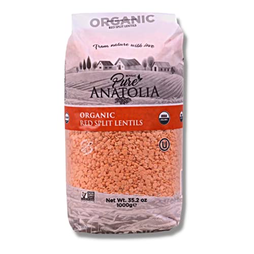 Organic Red Lentils by Pure Anatolia Dry & Raw & Split Red Lentils 35.2oz 1000g Best for Quick-Cooking Lentil Dahl, Red Lentil Rice, Lentil Soup and Lentil Salad Vegan, Kosher, Diet Recipes