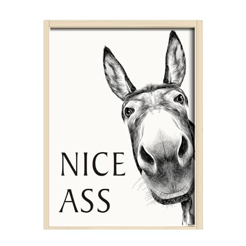 Bathroom Wall Art, Nice Asspicture For Bathroom, Canvas Humor Nice Ass, Cute Donkeys Gaze View, Humor Amusing Toilet Arts, Funny Donkeys Picture Decoration For Home Restaurants Dorm