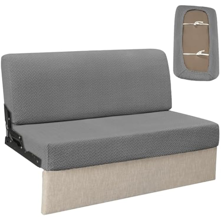 RV Couch Covers for Sofa Bed - 2-Piece Stretchable Backrest & Seat Covers for Jackknife Sleeper Sofas Grey