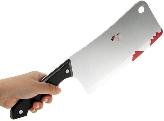 jokeshop Butcher's Cleaver Prop 30cm Fake Bloody Kitchen Knife with Black Handle Halloween Slasher Bloody Knife Fancy Dress Weapon Accessory Prop