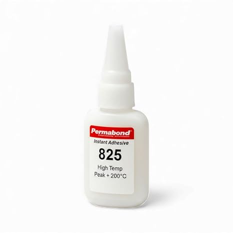 Permabond 825 High Temperature Resistant Cyanoacrylate Adhesive, Clear, Fast Curing, Low Viscosity, for Metal, Rubber and Plastic Bonding (Glue Only, 1oz)