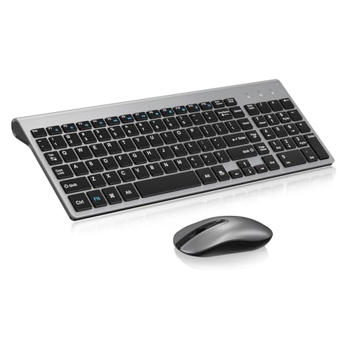 cimetech EasyTyping KF10 Wireless Keyboard and Mouse Combo, [Silent Scissor Switch Keys][Labor-Saving Keys]Ultra Slim Wireless Computer Keyboard and Mouse, Easy Setup for PCLaptopMacWindows - Grey