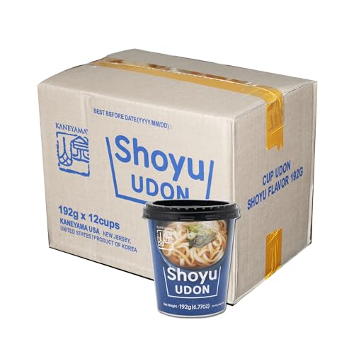 Kaneyama Noodle Soup Cup, Japanese-Style Udon, Shoyu-Kimchi-Spicy Flavor, Instant & Microwavable Chewy Fresh Noodles, Restaurant Grade Delicious Taste, 6.77 Oz Pack of 12 Shoyu