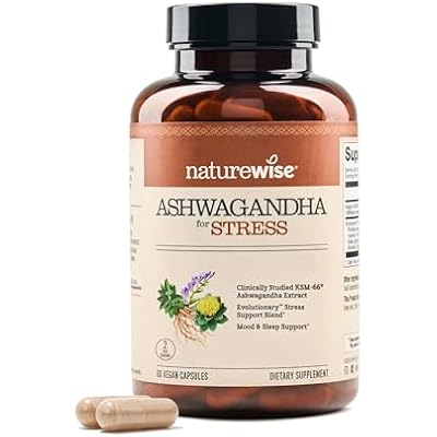 NatureWise Ashwagandha for Stress - With KSM-66 Extract, GABA, L-Theanine, Rhodiola Rosea - Herbal Mood & Sleep Support - Vegan, Non-GMO, Gluten-Free - 60 Capsules[1-Month Supply]